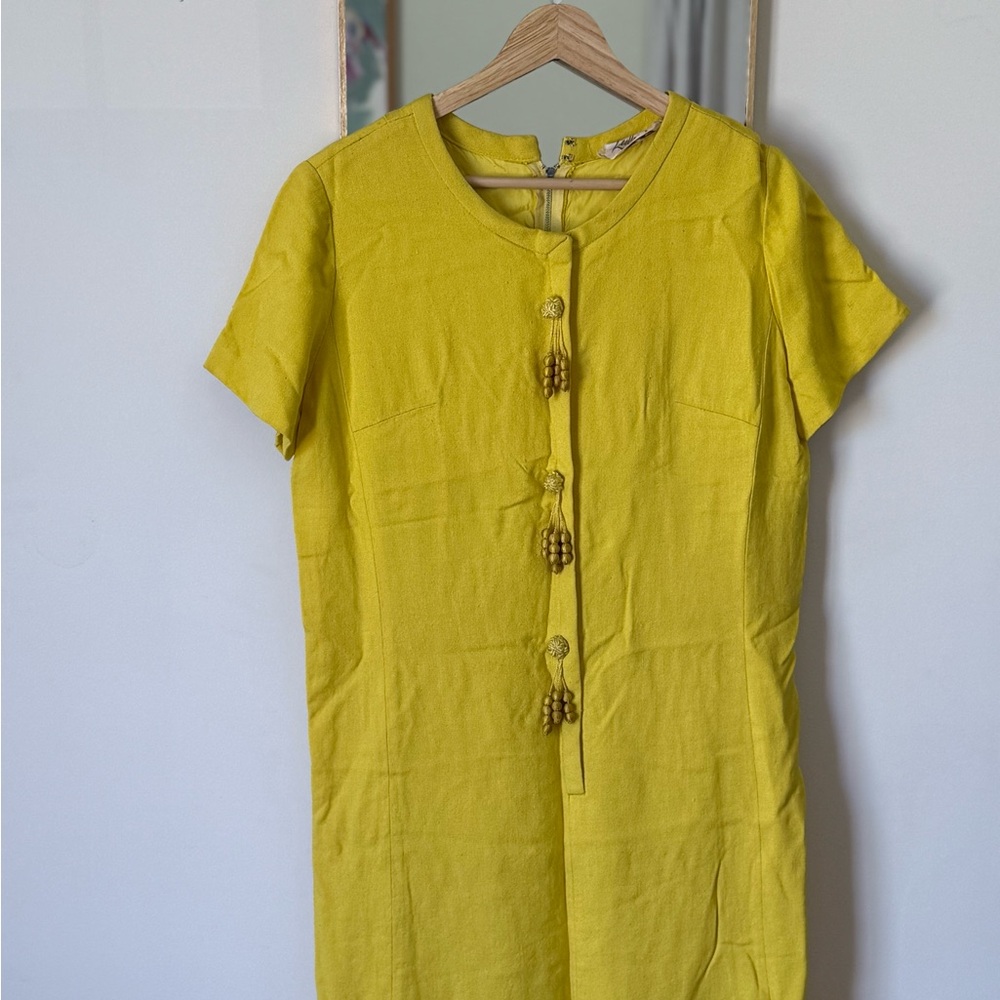 Vintage yellow linen tassel dress
